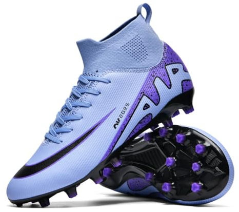Xuanke Fußballschuhe Herren High Top Spike Cleats Outdoor Athletics Fußballschuhe Kinder Professionelle Trainingsschuhe Atmungsaktive Sport Fußball Stiefel Wettkampf AG/TF (Lila 1,43)