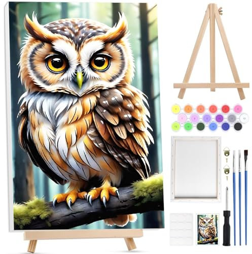 Bowetile Kit de peinture par numéros pour adultes avec toile encadrée et chevalet en bois, kit de peinture par numéros pour adultes et débutants, peinture à pigments acryliques pour décoration