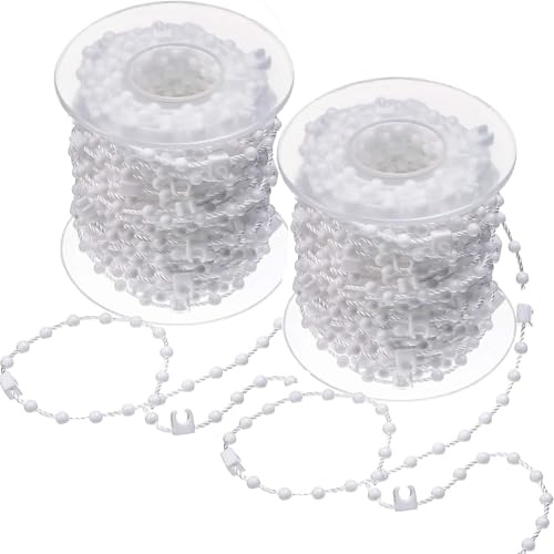 Zbssny Perlenkette, Rollokette, 10 m, weiße Kunststoff-Kugelkette mit Verbindungsstücken, 2 Stück, 3 mm