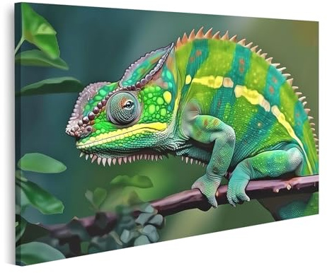 islandburner Prime Bild auf Leinwand Chamäleon auf einem Zweig im Dschungel mit bunten Farben Bilder Wandbilder Poster