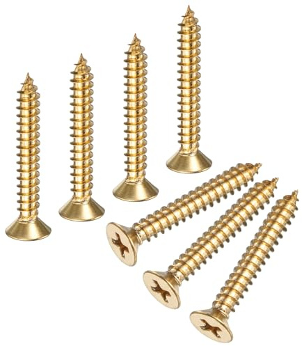 M METERXITY 50-Pack Brass Wood Screws, M5 x 30mm Phillips Flat Head Self-Tapping Screw Connector Fasteners for Door Hinges/Woodworking/Furniture Repair/Gardening/DIY Crafts Decorative Screws