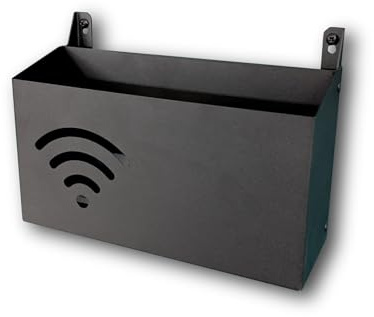 Okunaii WiFi Router Wall Mount Storage Box – Textured Black – Steel Network Equipment Organiser with Cable Management – Free-Standing or Wall Mounted – UK Made