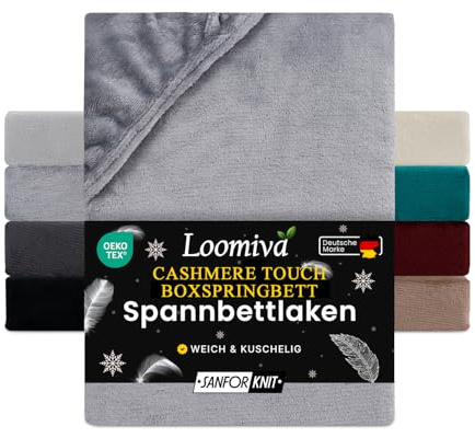 Loomiva® Spannbettlaken Winter Warm Cashmere Touch | Flauschiges Thermo Fleece Spannbetttuch | Weich, Kuschelig & Pflegeleicht | (Grau, 180-200 | 200-220 cm | Steghöhe 40 cm)