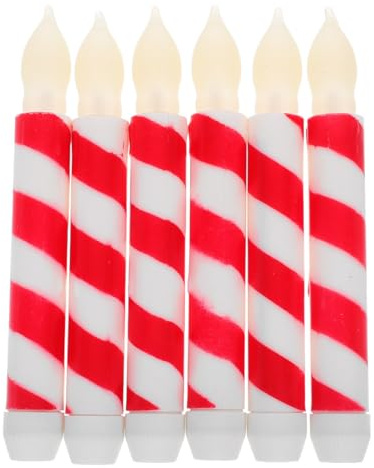 OUNONA 6Er-Set Flammenlose Spitzkerzen Batteriebetrieben Led-Kerzen Mit Streifenmuster Warmes Flackerlicht Für Zuhause Bars Hotels Hochzeiten Geburtstage Und Feiertage