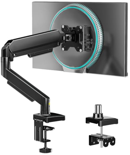 AX WABER Single Monitor Arm, Monitor Mount for 17-32 inch Screens Gas Spring Adjustable Monitor Stand, Vesa Mount with Clamp and Grommet Aluminum Base - Fits 2 to 10Kg LCD Computer Monitors AX09DB01