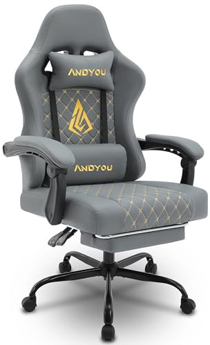 Andyou Silla Gaming Ergonómica Profesional con Soporte Lumbar - Silla Gamer para Adulto, Giratoria y Reclinable con Reposapiés Ajustable y Tela Transpirable, Soporte 150 kg para Oficina y PC