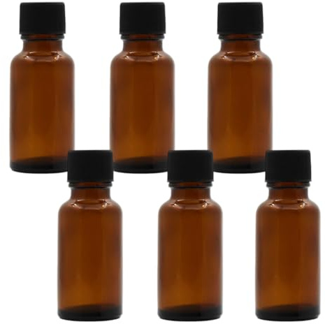 VANTOBEST 6Pcs 20ml/0.67oz Amber Glass Essential Oil Bottles Refillable Empty Containers with Orifice Reducer Dropper Black Cap for Perfume Aromatherapy