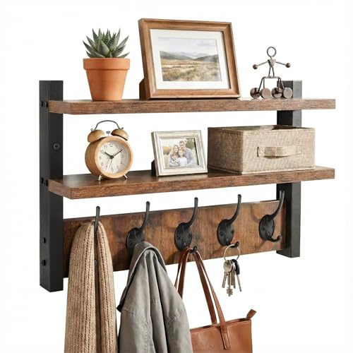 CASDUCT Wandgarderobe mit 2-lagigem Holzbrett Aufbewahrungsregal