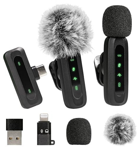 Wireless Lavalier Microphone Dual Set, Deecam Clip-on Microphone for iPhone iPad, Android,Computer, Mini Lapel Mic with Noise Reduction and crystal sound for Video Recording, Vlogging, TikTok, YouTube