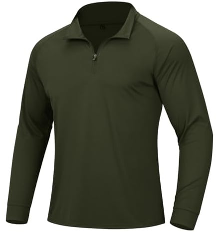 DEHORU Men's 1/4 Zip Long Sleeve Sports Shirts UPF 50+ T Shirt Pullover | Quick Dry Breathable Running Top, Sun Protection Rash Guard for Gym Outdoor Hiking Golf Fishing