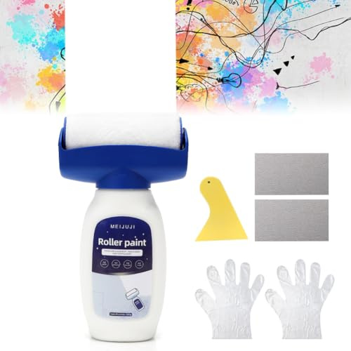 Peinture de retouche murale blanche 500 g, brosse à rouleau, rouleau de peinture de retouche blanche, rouleau de peinture murale avec pâte de réparation murale, brosse à rouleau pour réparer les