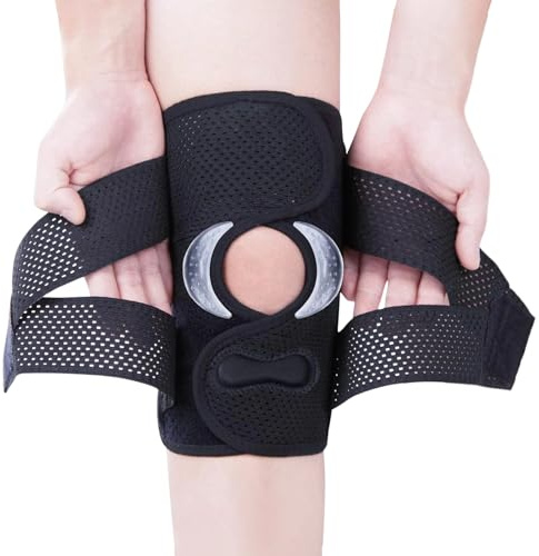 GXAHSOL Rodilleras Menisco y Ligamento, Rodillera Deportiva Ajustable Transpirable, Rodilleras Rotuliana Completa con Estabilizadores Laterales para Rodilleras Artritis Desgarro Negro, XL