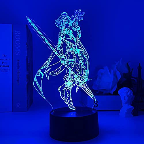 Xiao Genshin Impact Anime Figur Nachtlicht – 3D-Illusions-LED-Lampe mit Fernbedienung, coole Spielzimmer-Dekoration für Schlafzimmer, Kindernachttisch, Stimmungslicht