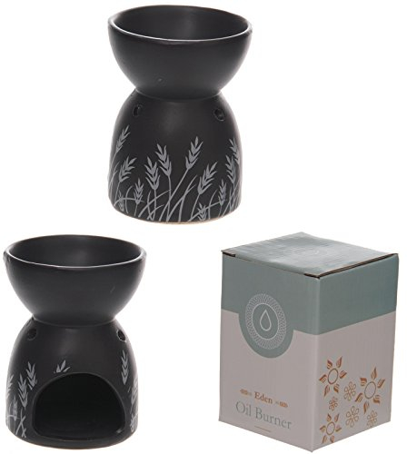Puckator Eden Grass Design Black Ceramic Oil & Wax Melt Burner - Wax Melt Burners Warmer - Boho Bedroom Decor Diffuser Scent Tea Light Burner Holder - House Warming Gift - Aromatherapy Set