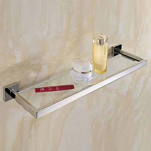 WEARE HOME Etagère Murale Salle de Bain Verre Trempé Dépoli Acier Inox Chromé 56,7*14,2*5,5cm-Porte Accessoire de Salle de Bain,Tablette salle de bain Verre,Porte Vitrée Douche-Rangement Accessoires