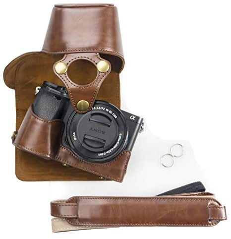kinokoo Custodia in pelle PU per Sony A6300 A6000 e obiettivo 16-50mm, custodia protettiva SONY A6300 (caffè)