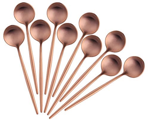 BISDARUN Cuillères à Café Expresso 12 CM/4,8 Inch Petite Ronde Cuillère à Dessert Or Rose 10 Pièces Cuillère à Thé En Acier Inoxydable