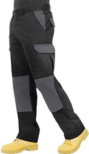 ProLuxe Pantaloni da Lavoro da Uomo, Resistenti, Modello Cargo, con Tasche Imbottite sulle Ginocchia e Cuciture rinforzate, (Nero/Grigio 34R)