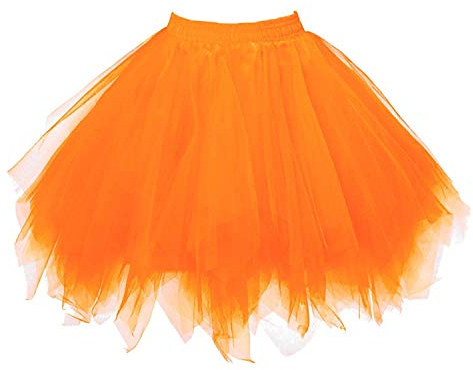 Karneval Damen 80er Puffy Tüllrock Tütü Röcke Tüll Petticoat(MEHRWEG), Orange, S-L