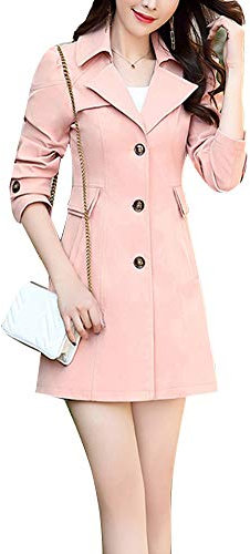 Damen Gerade Einreiher Trenchcoat Kurzmantel Slim Fit Mittlerer Und Langer Abschnitt Mit Gürtel Pink S
