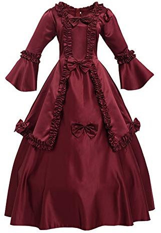 GRACEART Femmes Victorienne Rococo Robe avec Jupon Medieval Carnaval Royal Vêtements (Rouge, XXL)