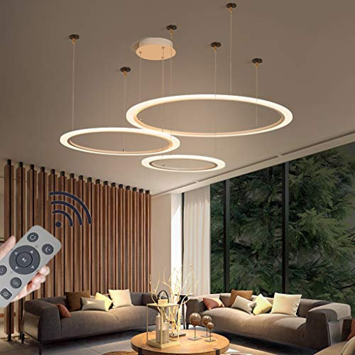JIAODIE LED Pendelleuchte Kreativer Kreis Hängeleuchte Deckenleuchte Dimmbar Mit Fernbedienung Höhenverstellbar Schlafzimmer Hängelampe Wohnzimmer Kronleuchte Küche Kronleuchter,Weiß,3ring40+60+80cm