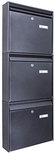 Banjado Burg-Wächter Briefkastenanlage/Briefkasten 3 Parteien/Burg Wächter Briefkästen schwarz/Briefkasten Mehrfamilienhaus/Postkasten XXL mit Namensschild