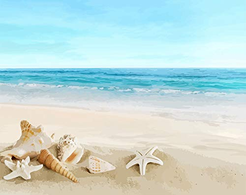 ABEUTY Wandkunst Sandstrand Strand Schale Malen nach Zahlen, DIY Ölgemälde auf Leinwand Gemälde 40x50cm (Kein Rahmen, ohne rahmen)