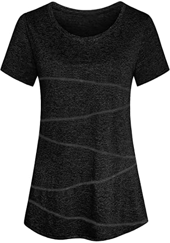 Sykooria Sport T-Shirt Damen Kurzarm T Shirt Frauen Rundhals Funktionsshirt Workout Longshirt Laufen Yoga Fitness Gym Oberteile Tops, Schwarz 3XL