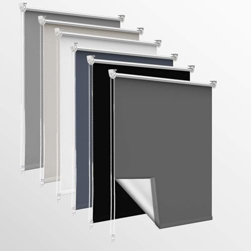 OUBO Verdunklungsrollo, Rollos für Fenster ohne Bohren & mit Bohren, (Dunkelgrau, B120cm x H120cm), Verdunkelungsrollo klemmfix Thermo Rollo, Fensterrollo innen lichtundurchlässig