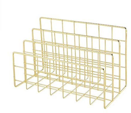 Asalinao Schreibtisch Organisation, drei schmiedeeiserne Bücherregal kreative Metall Bücherständer Desktop-Dekoration (Gold)