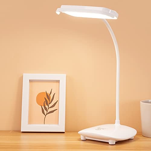 Lampada Led Scrivania Ricaricabile Senza fili, Lampada Tavolo Portatile 2 Batterie Totale 2400 MAH, Touch 3 Modalità Dimmerabile, Luce Lettura Letto Libro Studiare per Bambini