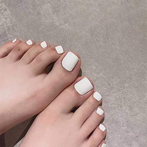 Fake Toe Nails Press on Toenails Full Cover Matte White Toenails Artificial Foot Nails for Nail Salons and DIY Nail Art 24PCS