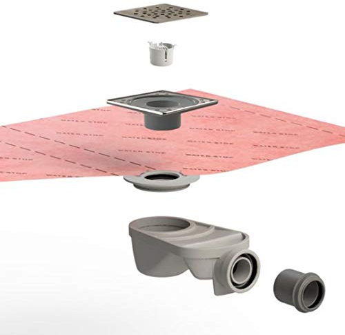 Bricoloco Kit impermeabilización plato ducha. Lona impermeable duchas de obra con sumidero adherido. Rejilla inox y lona técnica de 150x200cm.Solución impermeabilización fácil instalación. (2)