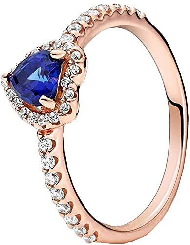 LaMenars EUR52 Women Sparkling Blue Elevated Heart Ring with Clear CZ & Blue Crystal Encased in 17K rose gold plating, Birthday Anniversary Jewelry Gifts for Daughter Girls Mom Wife