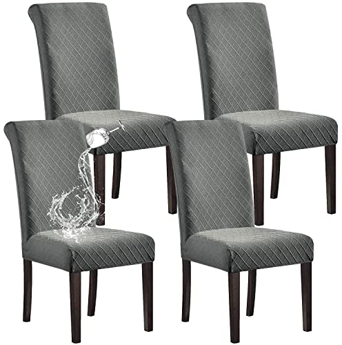 SHILV. HOME 100% Wasserdicht Esszimmer Stuhl Abdeckung - Stretch Jacquard Parsons Slipcover, Abnehmbar Waschbar Protector (Hellgrau, Set of 4)