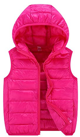 Generic Veste Fille D'hiver 8 Ans Enfant Enfants Bébé Bébé Hommes Filles Sans manches Hiver Solide Manteaux Veste à capuche Gilet Outwear Fille 2 Ans Noël, Rose chaude., 10-12 ans
