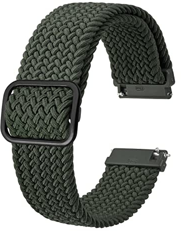 BISONSTRAP Nylon Uhrenarmband 20mm, Verstellbare Geflochtene Uhrenarmbänder für Herren und Damen, Grün/Schwarzer Schnalle