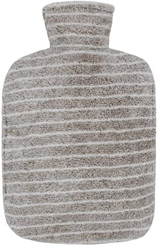 FLYILY 2L Hot Water Bottle with Premium Cozy Fluffy Cover Removeable & Washable Furry Bottle Cover for Extra Warmth and Comfort(GreyStripe,2L)