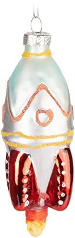 BRUBAKER Rakete Weihnachtskugel aus Glas - Handbemalt und Mundgeblasen - Raketenstart Christbaumschmuck Lustig - Christbaumkugel Figur Weihnachtsdeko Anhänger - Deko Baumkugel