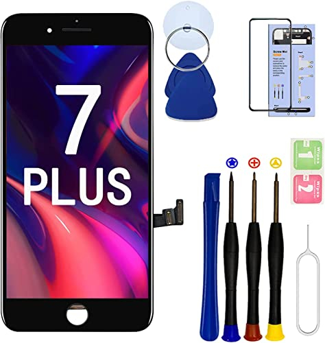 Dinow für iPhone 7 Plus Display Ersatz (Schwarz) 5.5 Zoll Touch Screen iPhone 7 Plus Display Digitizer Frame Assembly mit 3D Touch + Tool Kit + Display Schutzfolien,Modell:A1661, A1784, A1785