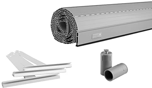 Schellenberg 39017 130 x 150 cm, grau, Rolladenpanzer Set PVC Maxi für 60 mm Stahlrohrwellen, Breite kürzbar, inkl. Rolladen Aufhängefeder, Alu-Endleiste, Rolladenstopper