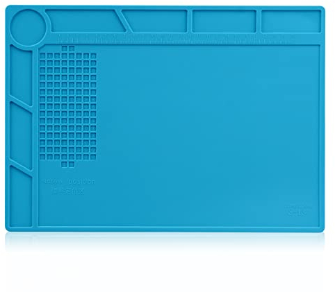Silikon Lötmatte,Reparaturmatte Lötmatte Antistatische Reparatur Matte 932°F Hitzebeständige Arbeitsmatte mit Skalenlineal und Schraubenposition zum Löten, Handy Elektronik Reparatur,Größe:35x25cm