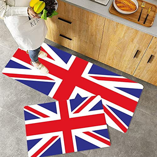 Küchenteppich Teppich Läufer Küchenläufer 2 Stück rutschfest,Union Jack, klassische traditionelle Flagge Vereinigtes Königreich moderne britische Loyal, Waschbar für Flur Küche 40 x 100 cm+40 x 60 cm