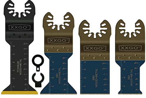 XXGO 4 Pcs Bi Metal Titanium Oscillating Multi Tool Blades for Wood Plastic Metal Cutting XG5204U