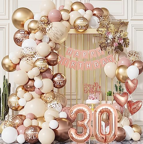 30 Geburtstag Deko 30. Geburtstag Frau - 30er Geburtstag Frau Luftballon Girlande Rosa Rosegold gold confetti beige Weiß - Ballon Girlande Geburtstagsdeko 30 Mädchen Geschenk Tischdeko Geburtstag