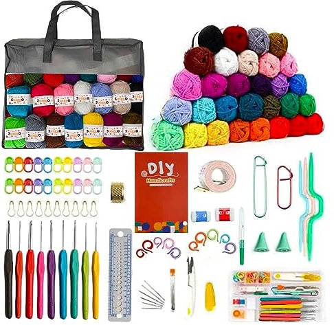 SusggO 104 Pezzi Set Uncinetto completo Kit Uncinetto Principianti Amigurumi - 30 Gomitoli di Lana - Aghi all'uncinetto - Accessori Manuale e Borsa - Uncinetto Set DIY