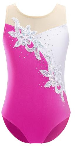 Freebily Body da Ginnastica Artistica Bambina Leotards Metallico Vestito Danza Classica Body da Balletto Jumpsuit Abiti da Ballo Ballerina Costumi di Danza Performance Rosa 7-8 anni