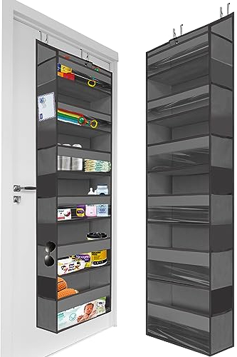 HOMELUX THEORY 1 x robuster Tür-Organizer, 140 x 35 x 17 cm, 6 große Front- und 12 Seitentaschen, Hängeaufbewahrung, Schranktür-Organizer für Schlafzimmer, Badezimmer und Babyzimmer (dunkelgrau)