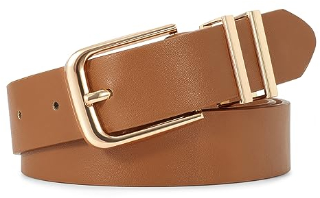 XZQTIVE Damen Casual Ledergürtel, Frauen Ledergürtel für Jeans Hosen Damen Kleid Gürtel, Braun/Goldschnalle, Passt Taillenumfang 90-105cm